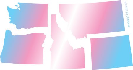 Washington, Oregon, Idaho, Montana and Wyoming, with a blue, pink, and white gradient spanning across them.